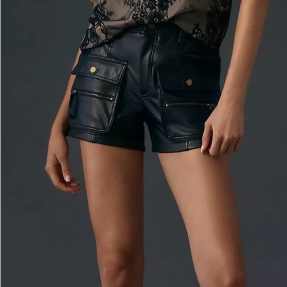 Anthropologie Black faux Leather Cargo Shorts
